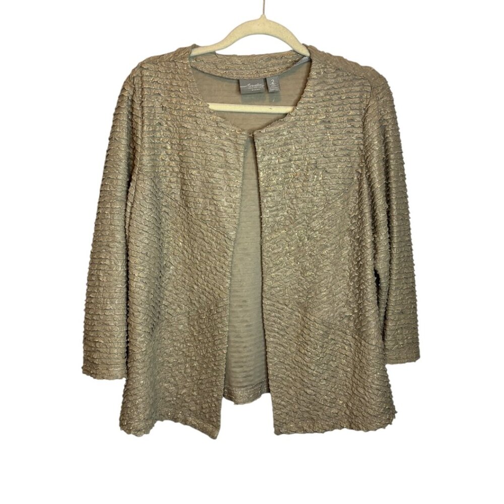 Chico's Cardigan Travelers Women's Large Textured Crinkle Gold Chicos 2